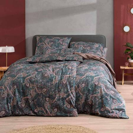 Pościel satyna mako 160x200 2x70x80 Estella Tiberio ciemnoturkusowa