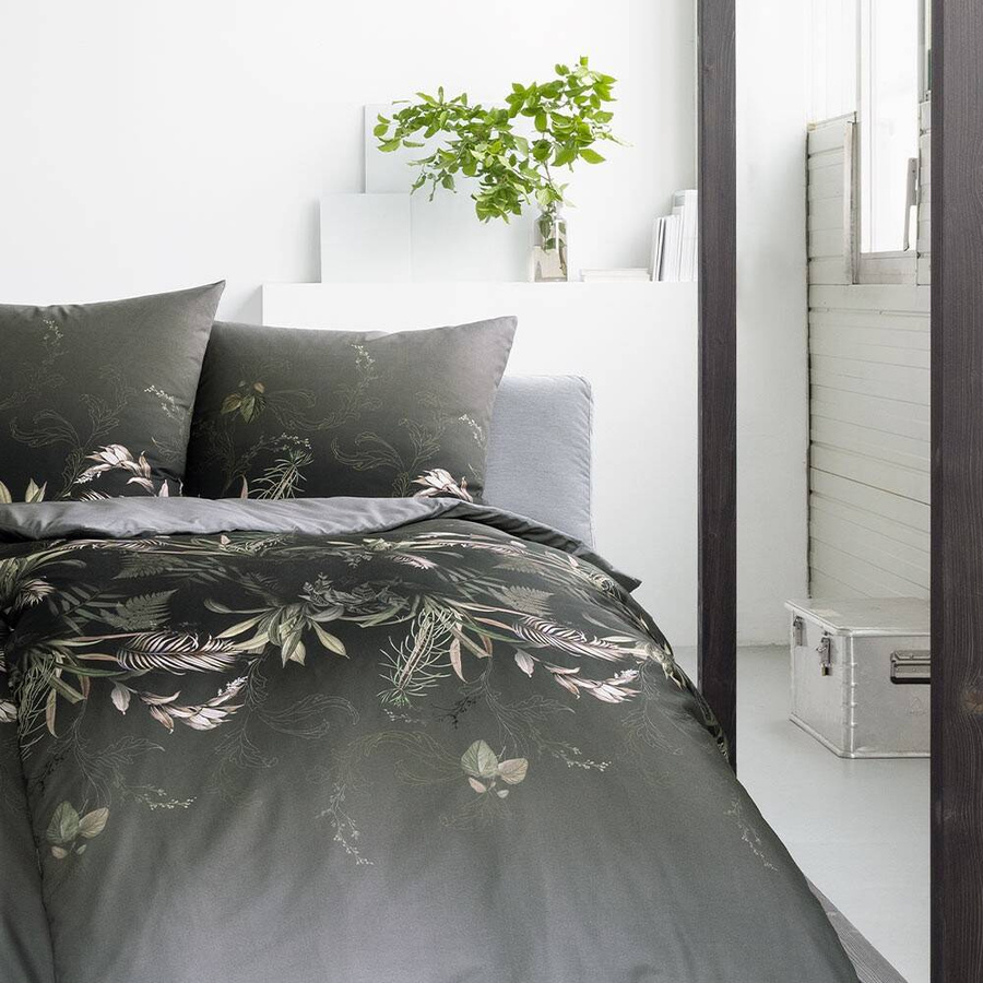 Pościel 160x200 2x70x80 4796 antracyt 920 Jungleleave mako satyna