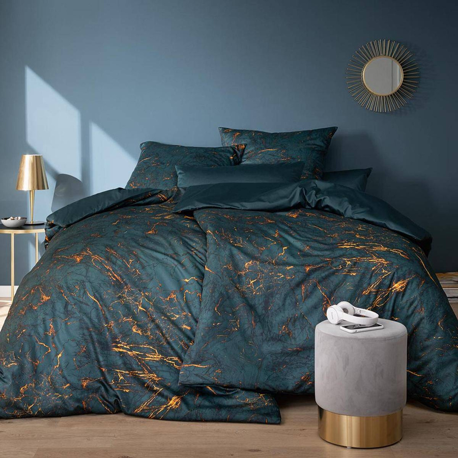 Pościel satyna mako 160x200 2x70x80 Estella Raphael ciemnoturkusowa