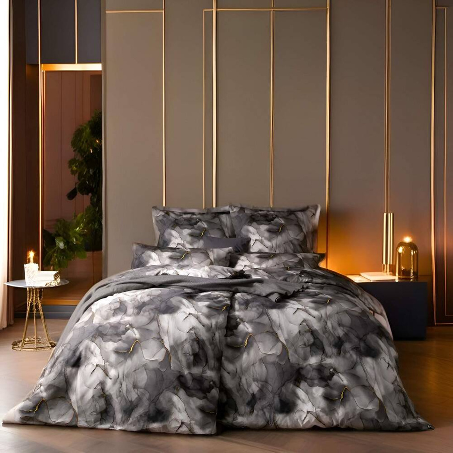 Pościel satyna mako 155x200 2x70x80 Estella Marble antracytowa