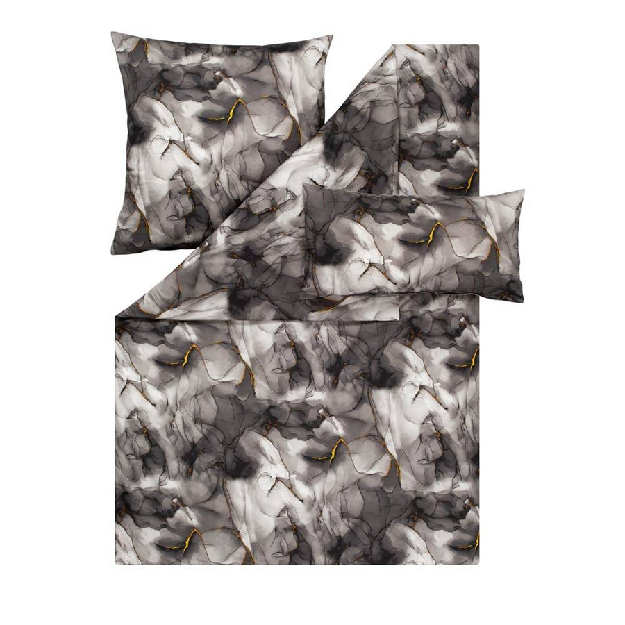 Pościel satyna mako 155x200 2x70x80 Estella Marble antracytowa